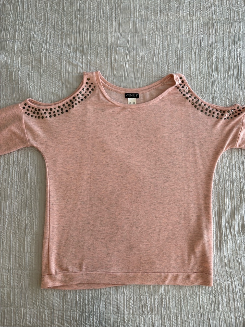 VENUS Girls' Pink Cold-Shoulder Sweatshirt with Stud Embellishment